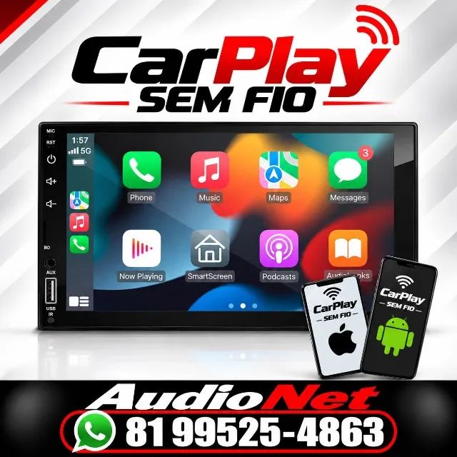 central mp5 mp10 car play e espelhamento sem fio 7 polegadas