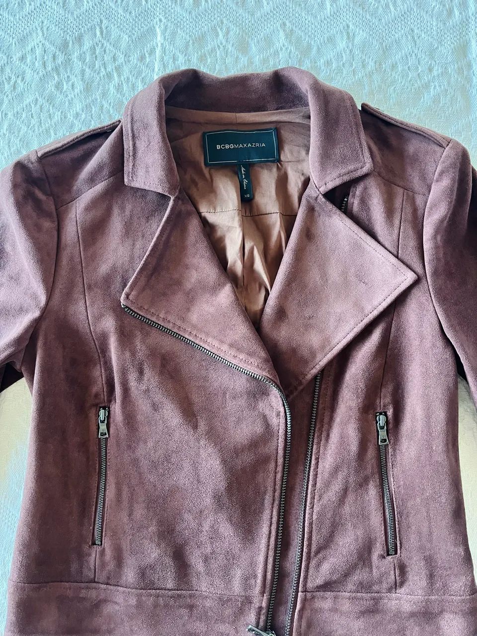 jaqueta biker bcbgmaxazria marrom suede | importada | nova - Foto 3