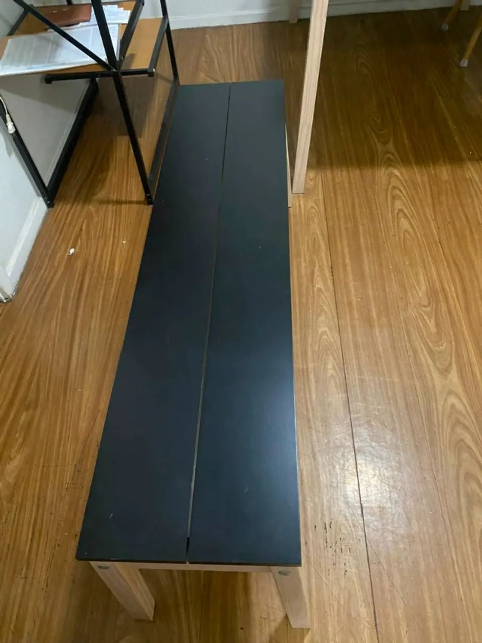 Rectangular Light Wood Bench with Black Seat498181896919459841