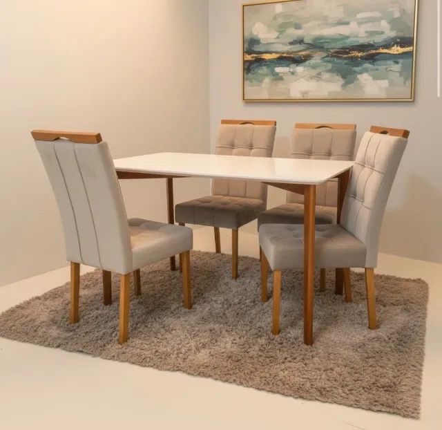 Conjunto Mesa Capri 120 com 4 Cadeiras Estofadas