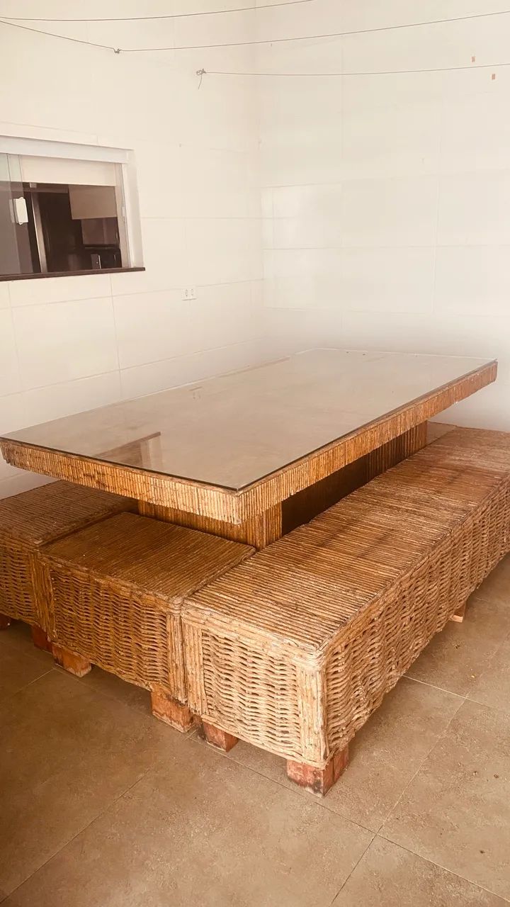 Mesa Jacaúna de cipó com vidro temperado em cima - Foto 2