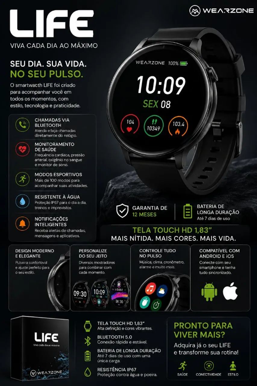 Relógio smartwatch/preto