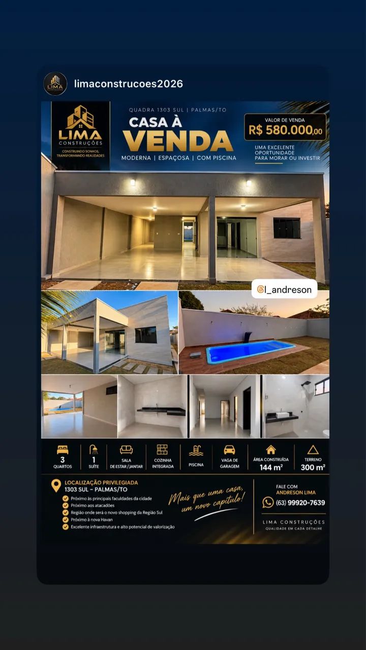 Casa Moderna com Piscina - 3 Quartos, 1 Suíte - 1303 Sul