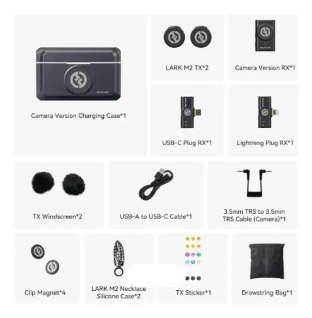 Microfone Hollyland Lark M2 Duo Combo Duplo Para 2 Pessoas USB-C, Lightning e Camera preto - Foto 2