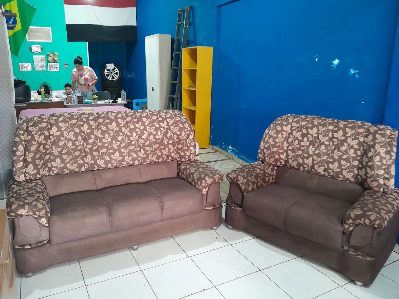 Estofado 3x2 lugares em tecido suede 