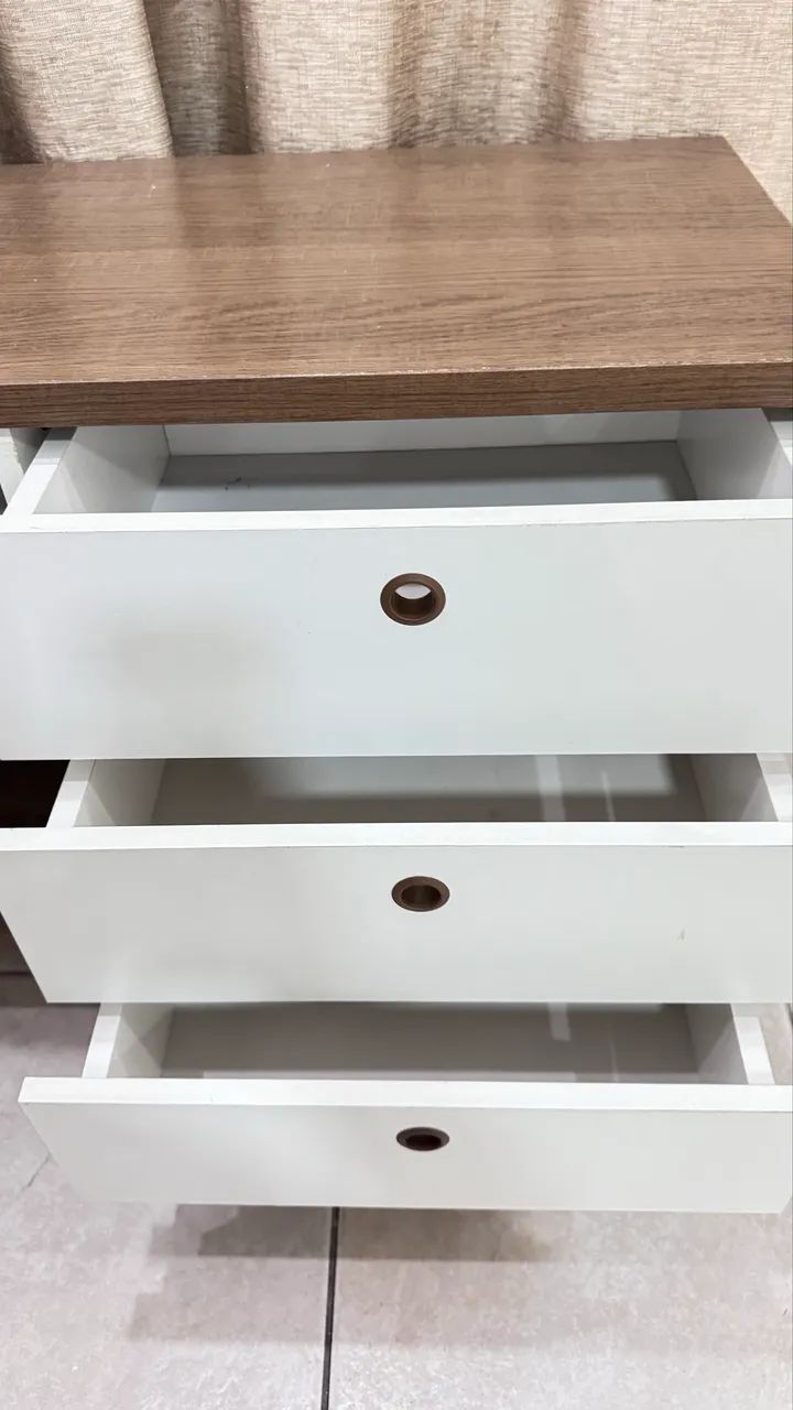 Escrivaninha em L estilo retrô   Branco e Amaderado - Foto 3