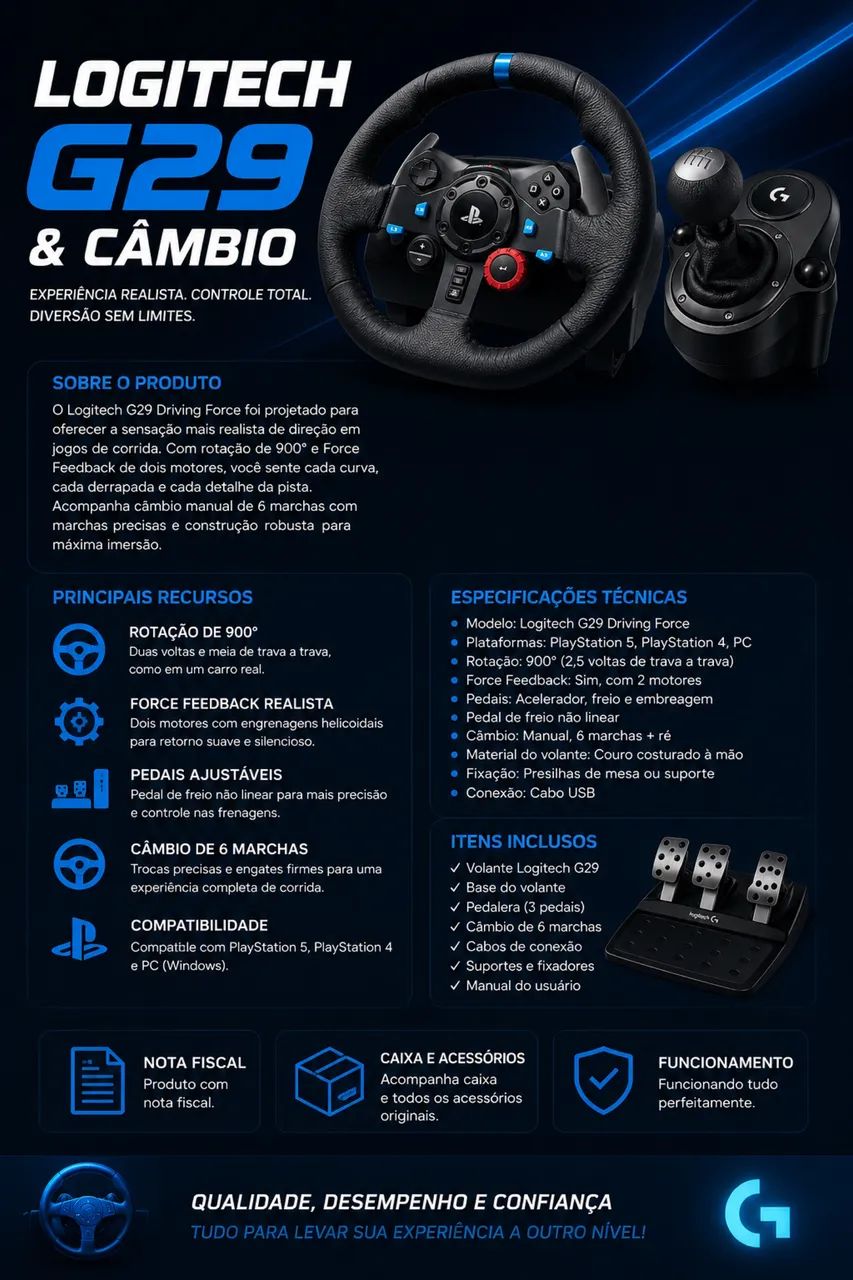 LOGITECH G29 & CÂMBIO - Foto 2