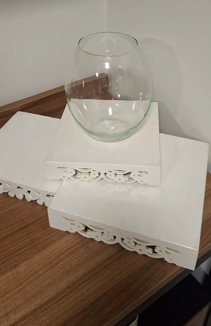 Trio bandejas MDF  + Vaso vidro 