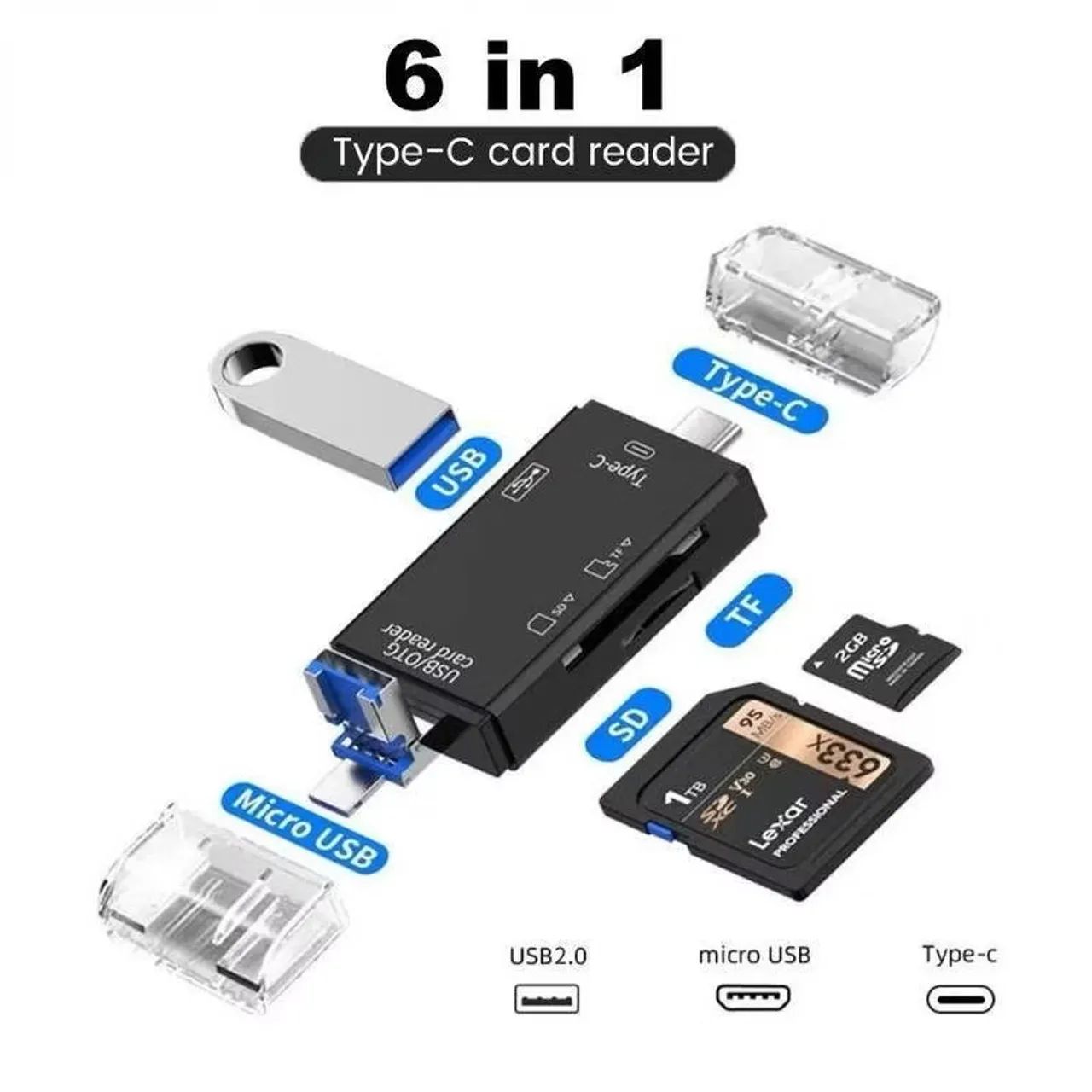 Leitor OTG Multiportas 6 em 1 - 