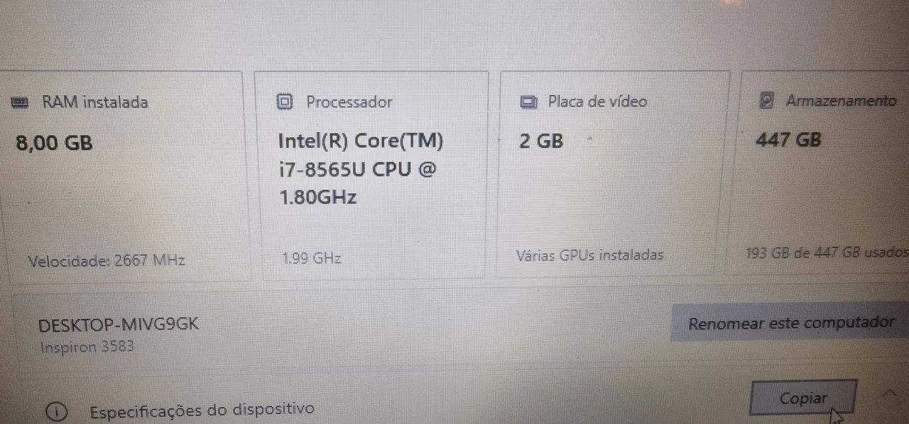 Notebook Dell i7 8ª geração  - Foto 2