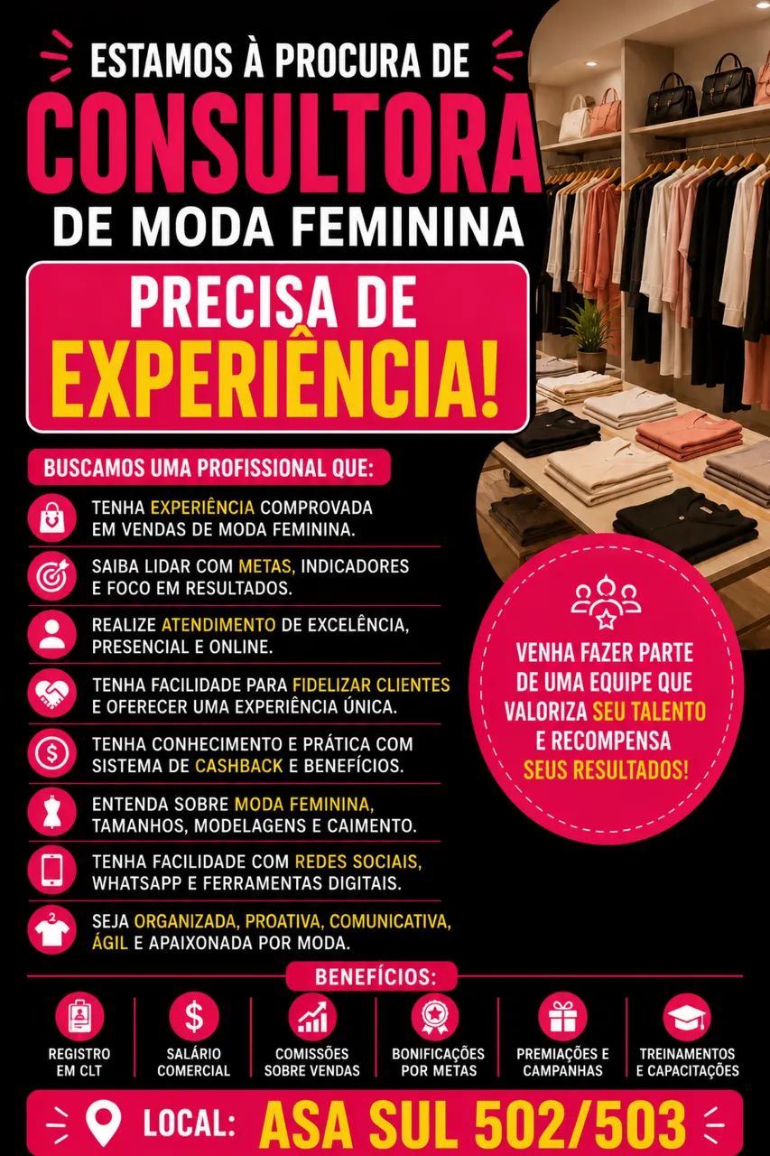 Vendedora de Moda Feminina com Experiência | Salário + Comissão