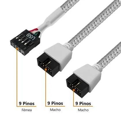 Cabo Y Usb 9 Pinos Branco Hub Splitter Divisor Interno Hub 9pin para placa mãe pc - Foto 2