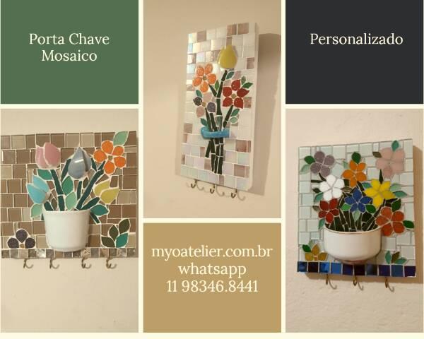 Porta Chave Mosaico, quadro, mosaico, flores