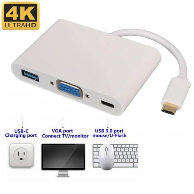 Cabo Adaptador Tipo C 3 em 1 Ubs-c VGA USB 3.0 LE-4119 - Foto 3