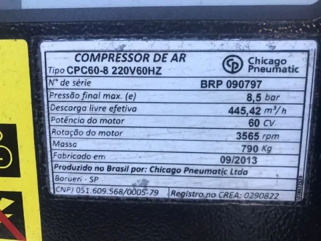 Compressor de ar - Chicago Pneumatic CPC60-8 220v60hz