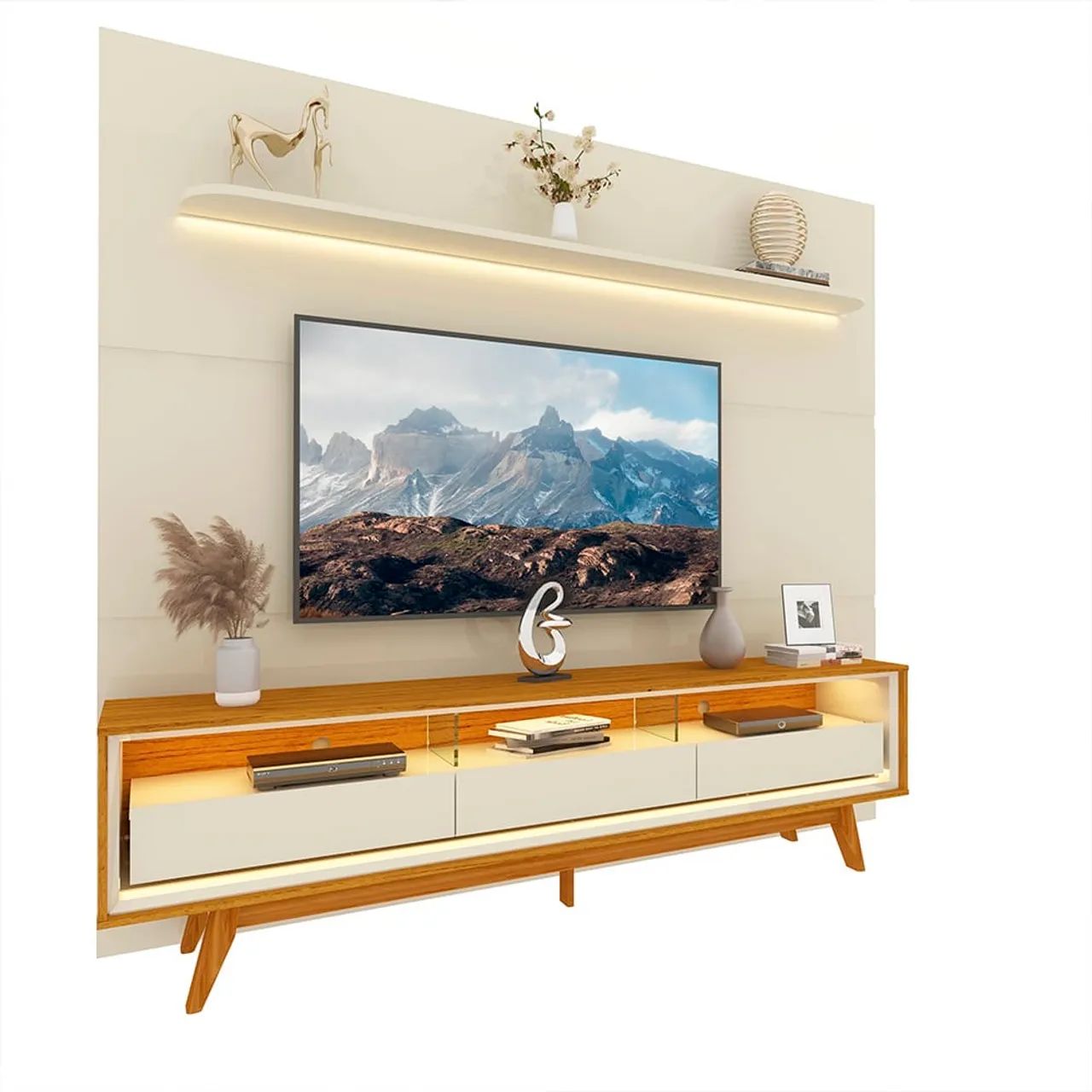 Painel 220 Off White + Rack Retrô com LED tt654 - Foto 3