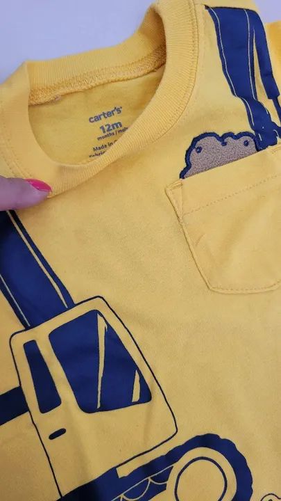 Blusa Infantil manga comprida Carter's - Tamanho 12 meses- Amarela - Usada - Foto 2