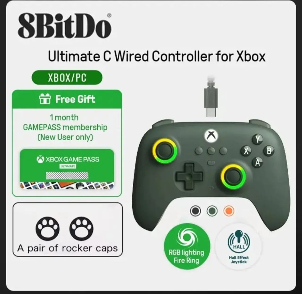Controle 8BitDo Ultimate C com Fio para Xbox (Verde)