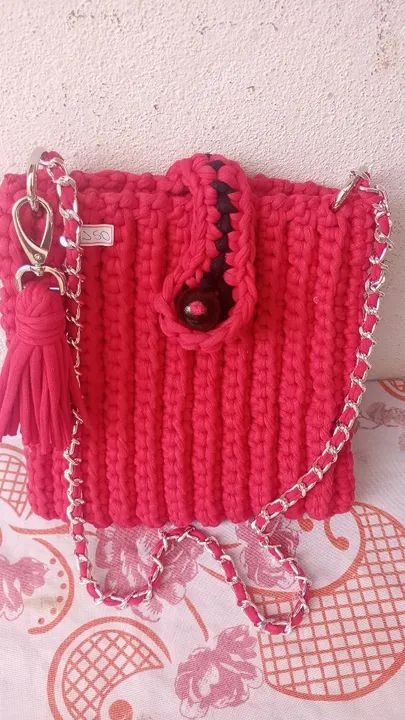 Bolsa de Ombro Crochê Vermelha