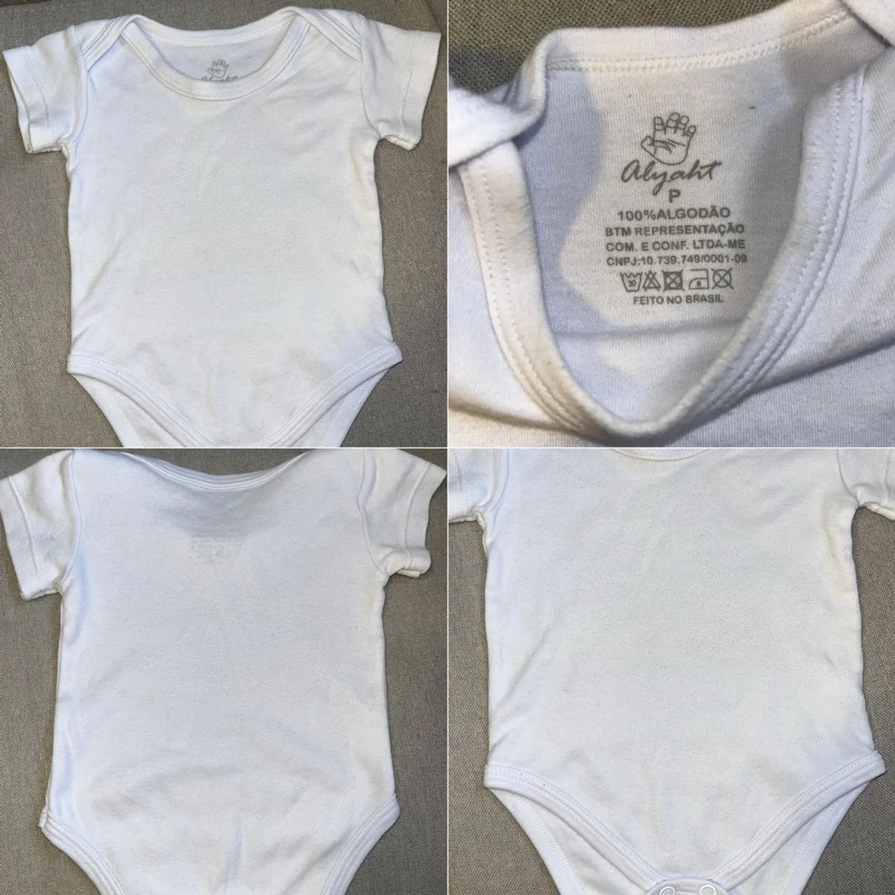 Body Branco de Bebê Tamanho P - 100% Algodão - Confortável e Básico
