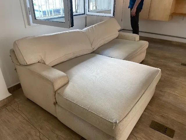 Sofá 3 LugaresTockstok Com Chaise  Linho Cru 