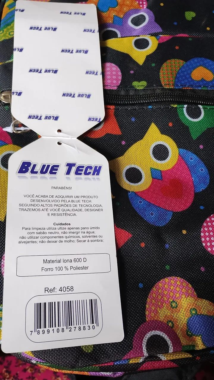 10 MOCHILAS "iguais" marca BLUE TECH FUNDO PRETO E ESTAMPA CORUJINHAS COLORIDAS. - Foto 3