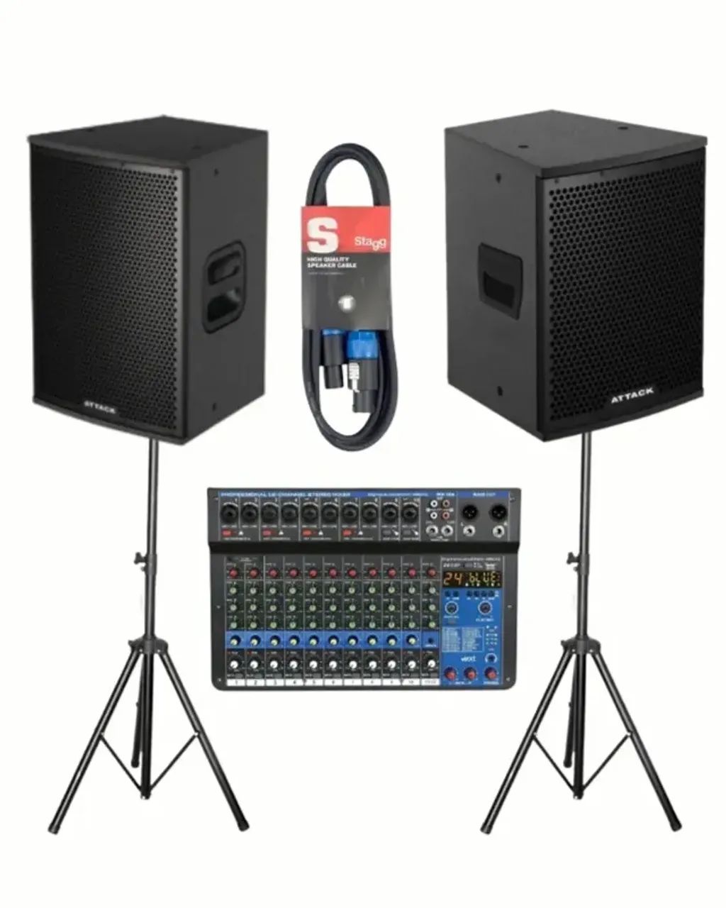 Kit caixa attack vrf 1230 + vrf 1220 C/ cabo speakon + tripé e Mesa mx-12a