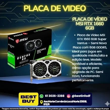 PLACA DE VIDEO MSI GTX 1660 6GB SUPER VENTUS XS SEMI NOVO 