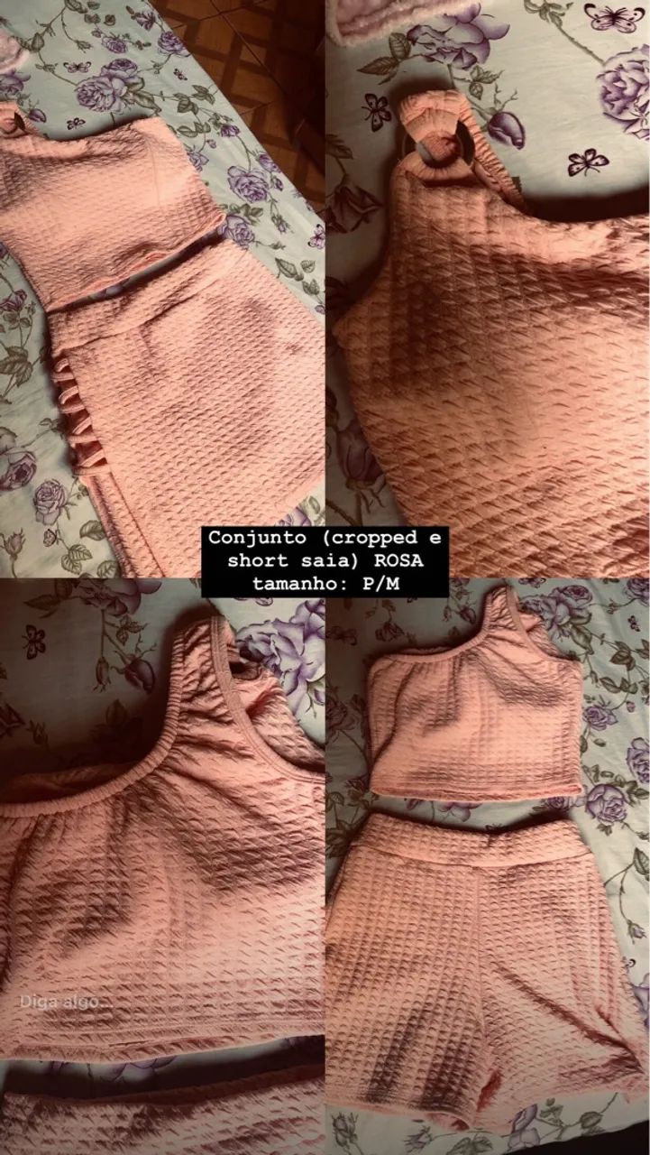 Conjunto cropped e short saia rosa P/M