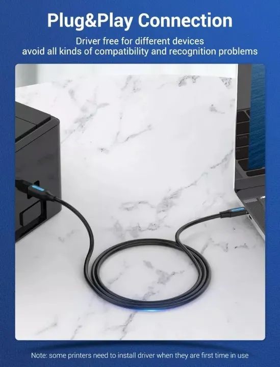 Cabo Usb C Impressora Usb B 2.0 Macbook Pc Dell 1.5m Vention Cor Preto - Foto 5