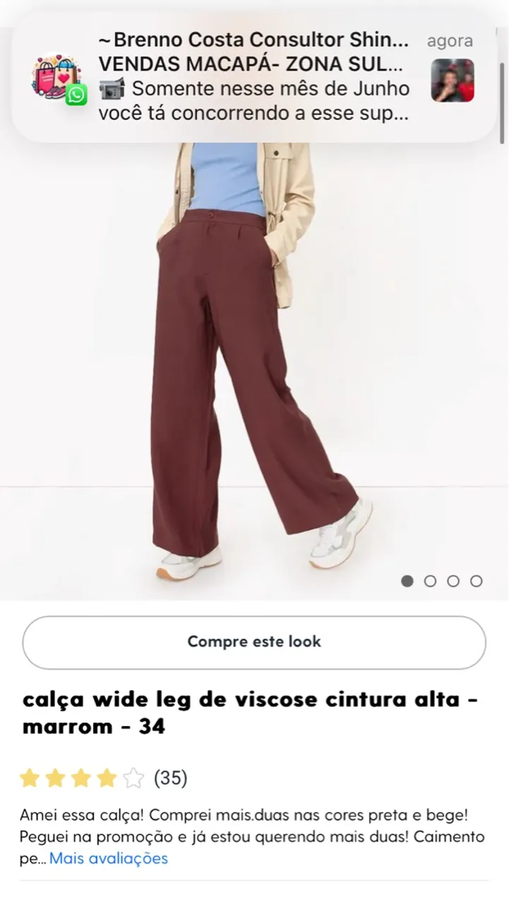 Calça Wide Leg de Viscose Cintura Alta - Marrom