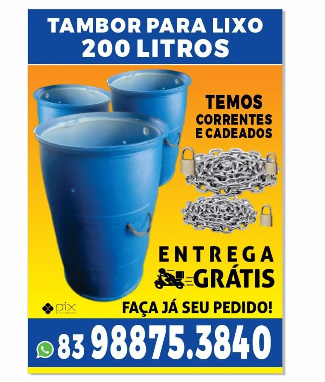 Tambor para Lixo 200 Litros entrega gratuita para grande João pessoa