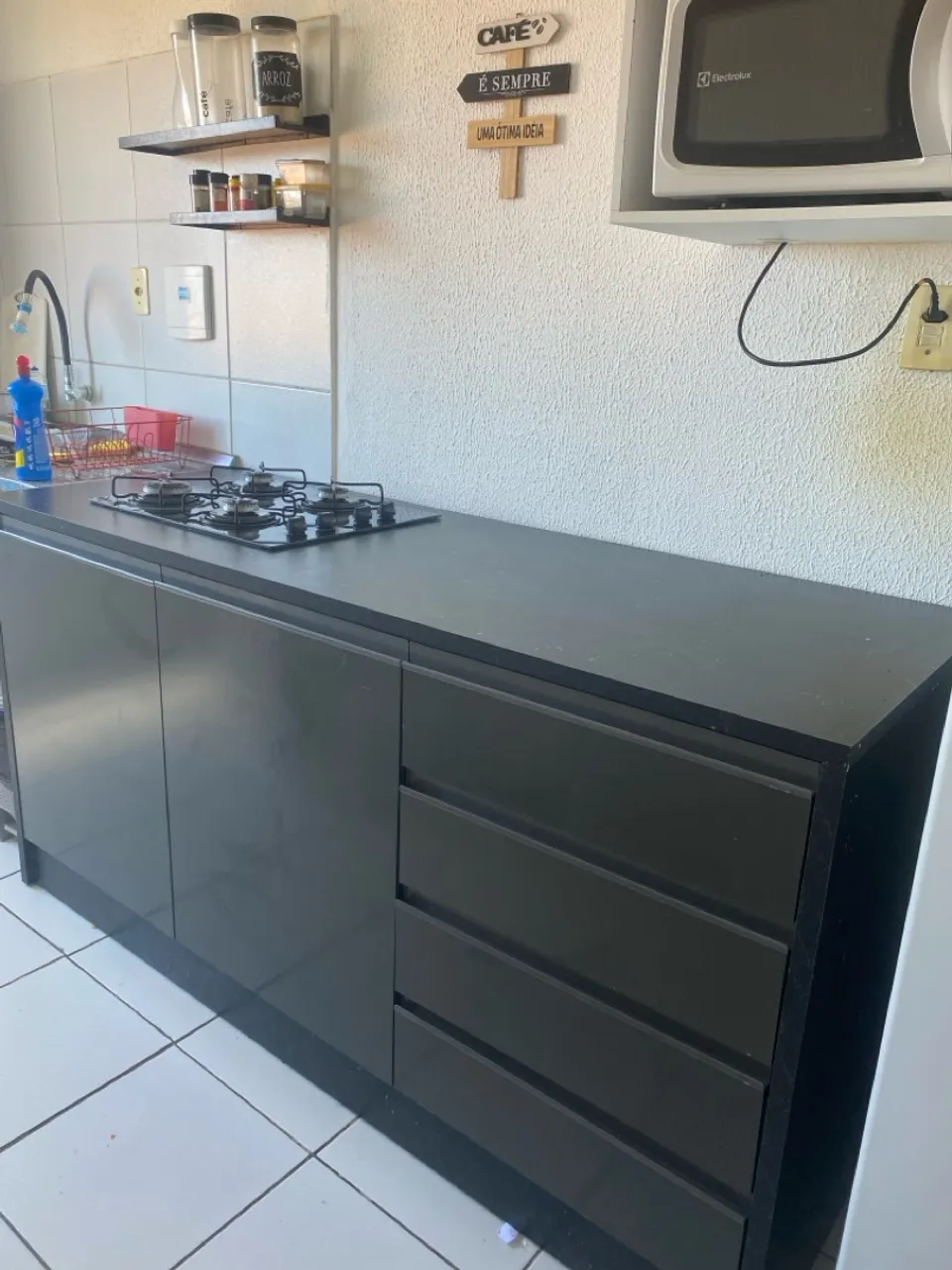 Balcão de Cozinha bartira Preta com Cooktop