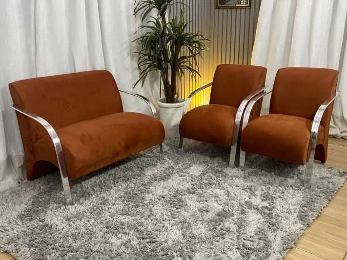 Conjunto de Poltronas 2x1x1 Lugares Terracota Braço Alumínio 
