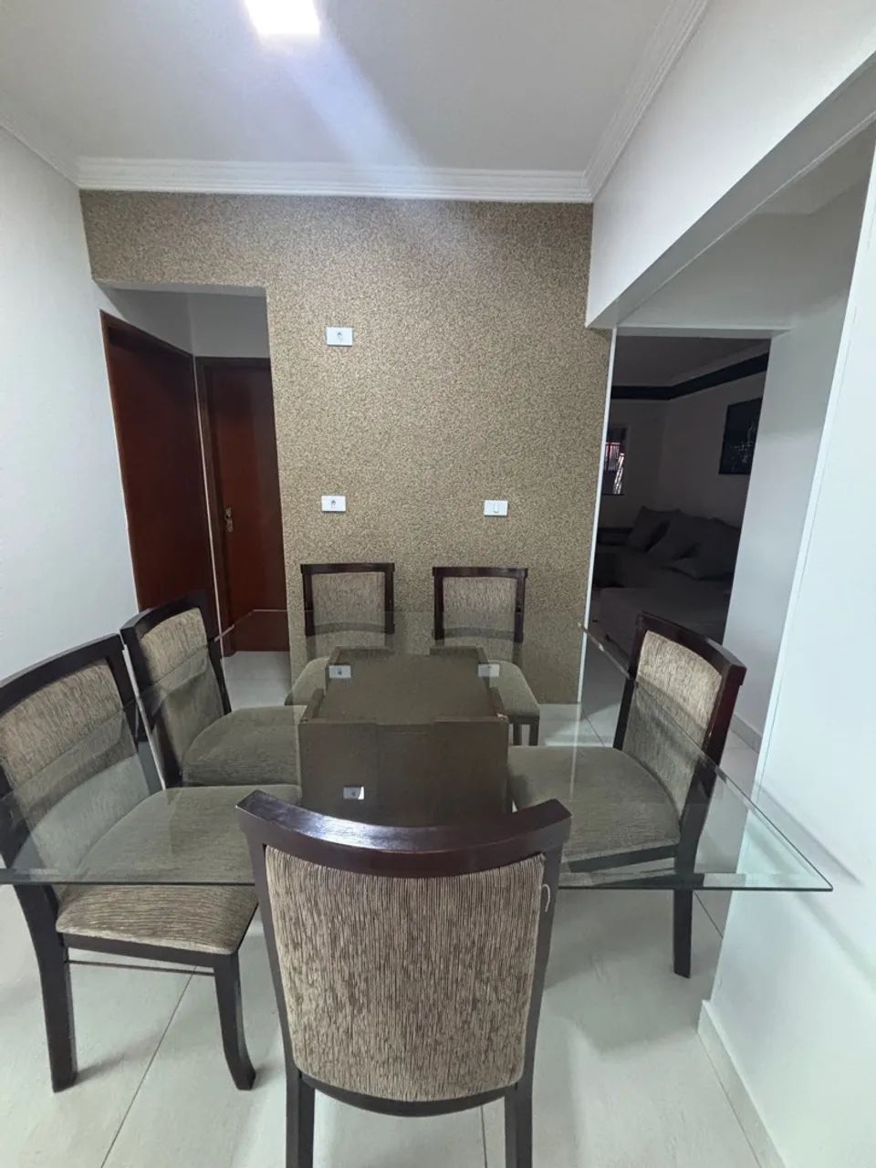 Mesa de Jantar de Vidro com 7 Cadeiras