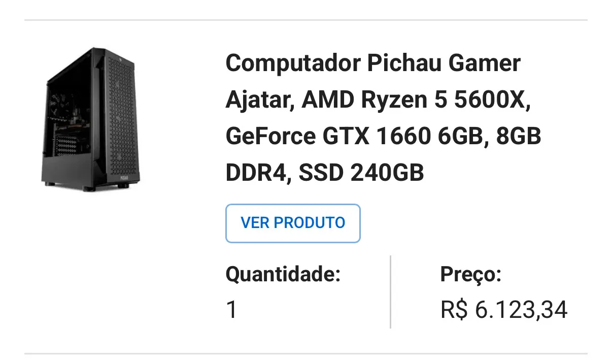 PC Gamer Pichau Ajatar Ryzen 5 5600X GTX 1660 6GB