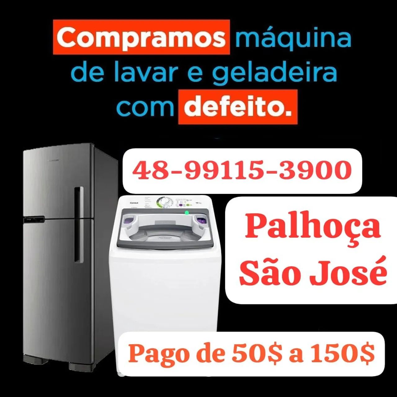 Máquina de lavar roupa e geladeira 