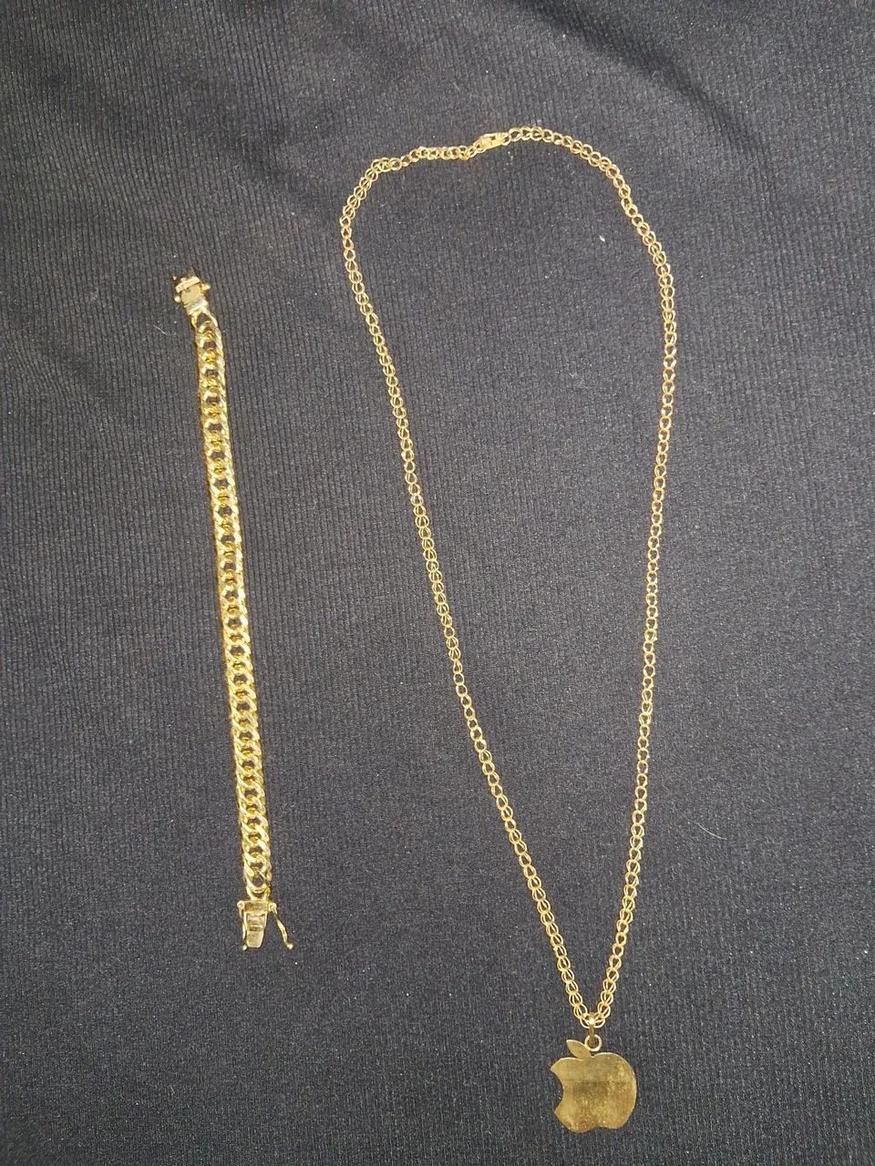 Cordão prata banhada a ouro + pulseira banhada a ouro 