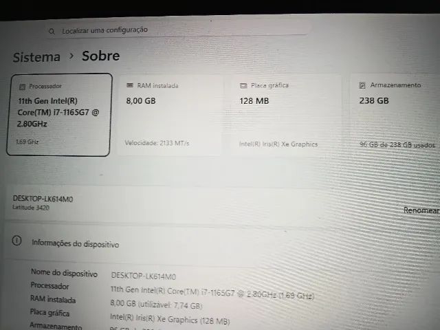CORE I7 11 GERAÇÃO, DD4 8 GIGAS, HD SSD NVME 14 POLEGADAS COM  NOTA FISCAL E GARANTIA - Foto 4
