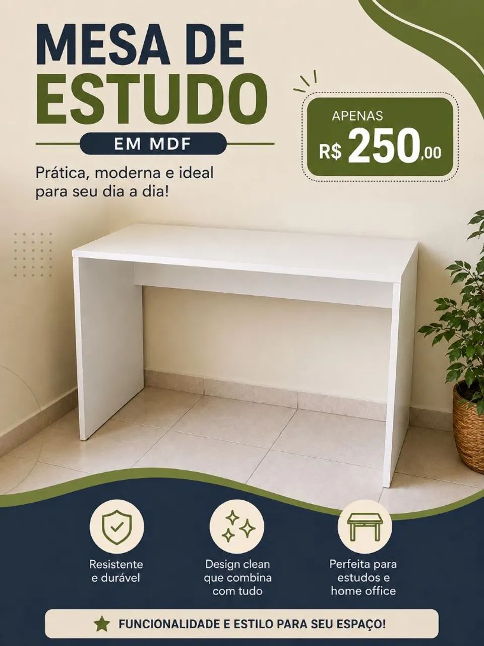 Vendo mesa de estudo de Mdf branco.Venda sob encomenda .