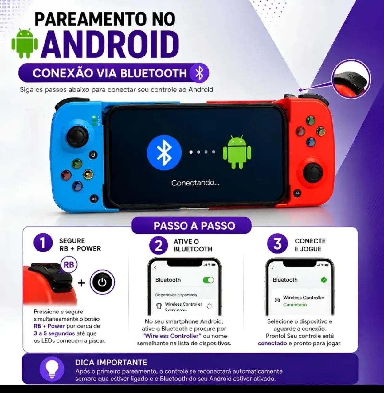 Gamepad Controle Bluetooth Android Ios Joystick Celular Pc - Foto 3
