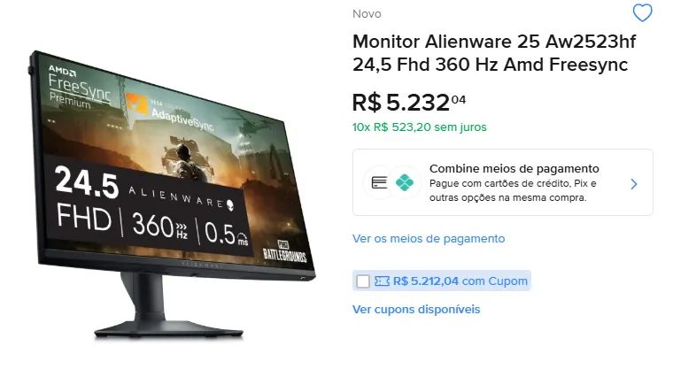 Monitor AlienWare AW2523HF 360hz (na garantia) - Foto 2