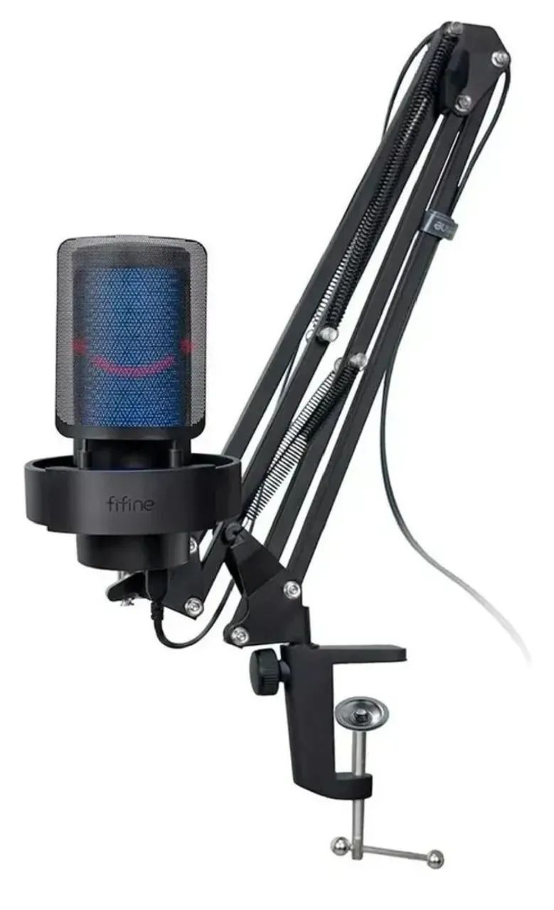 Microfone Fifine A8 Gamer RGB Para Streaming e Podcast + Braço - Foto 4