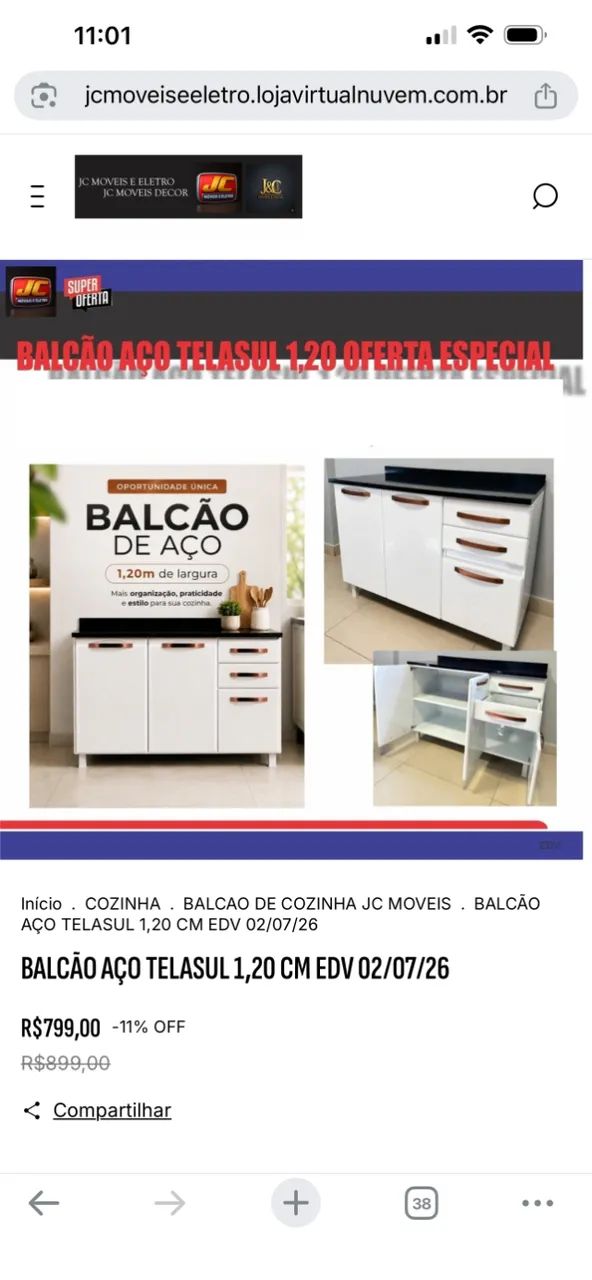 BALCÃO DE AÇO 1,20M TELASUL BRANCO