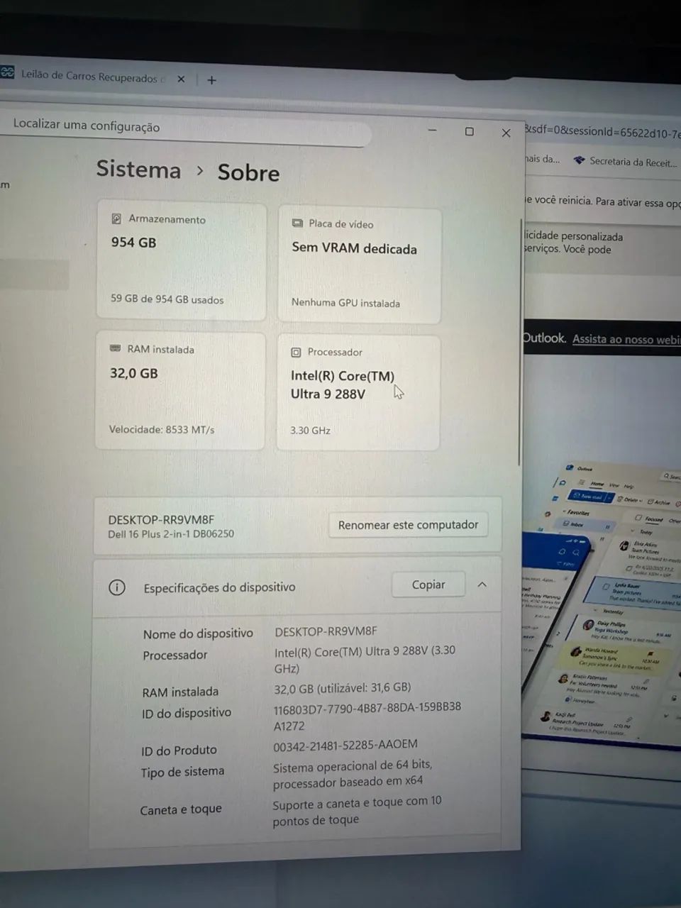 Notebook DELL intel ultra 9 1tb 32gb - Foto 4
