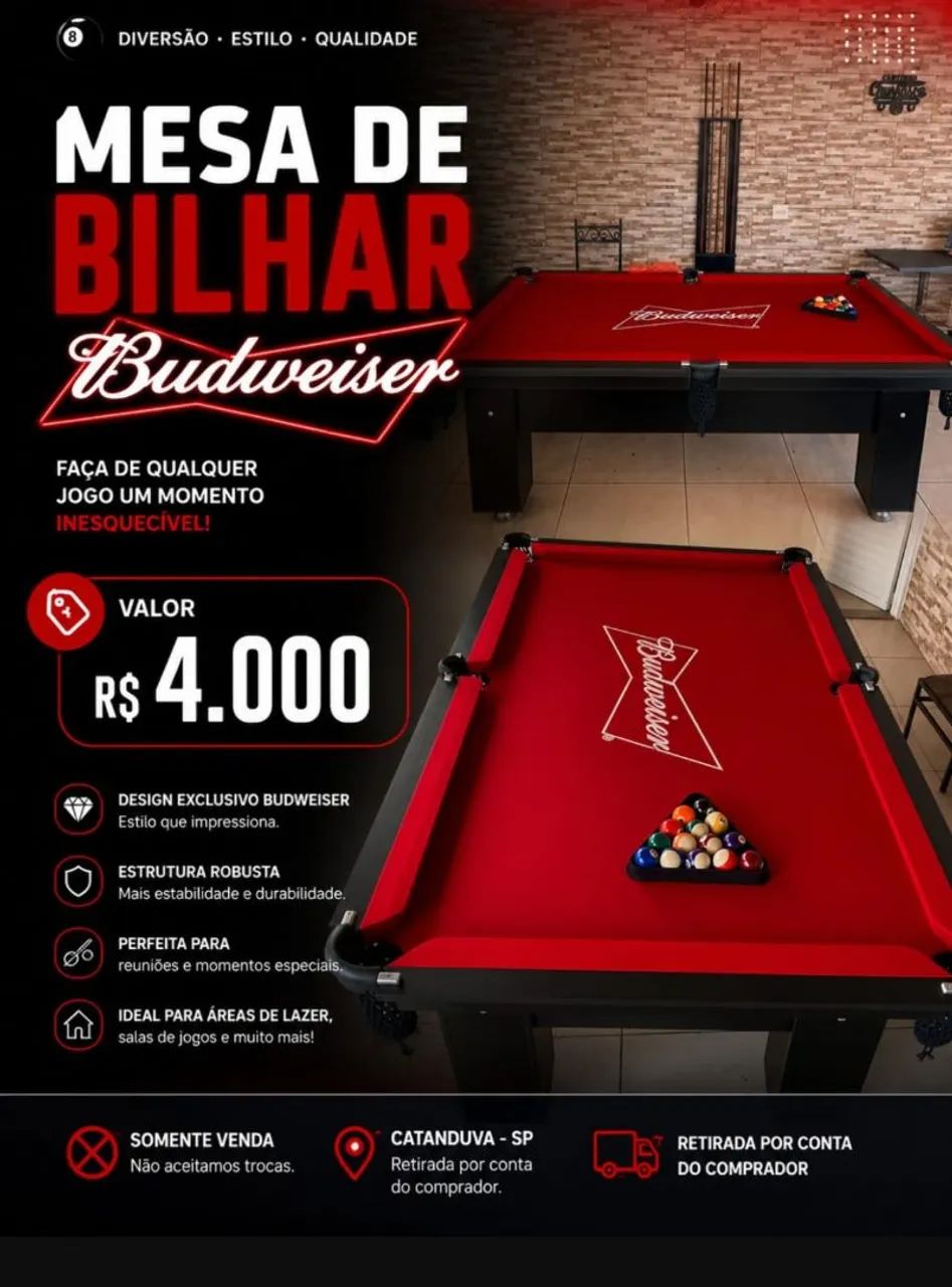 Mesa de bilhar Budweiser   Aceito troca 