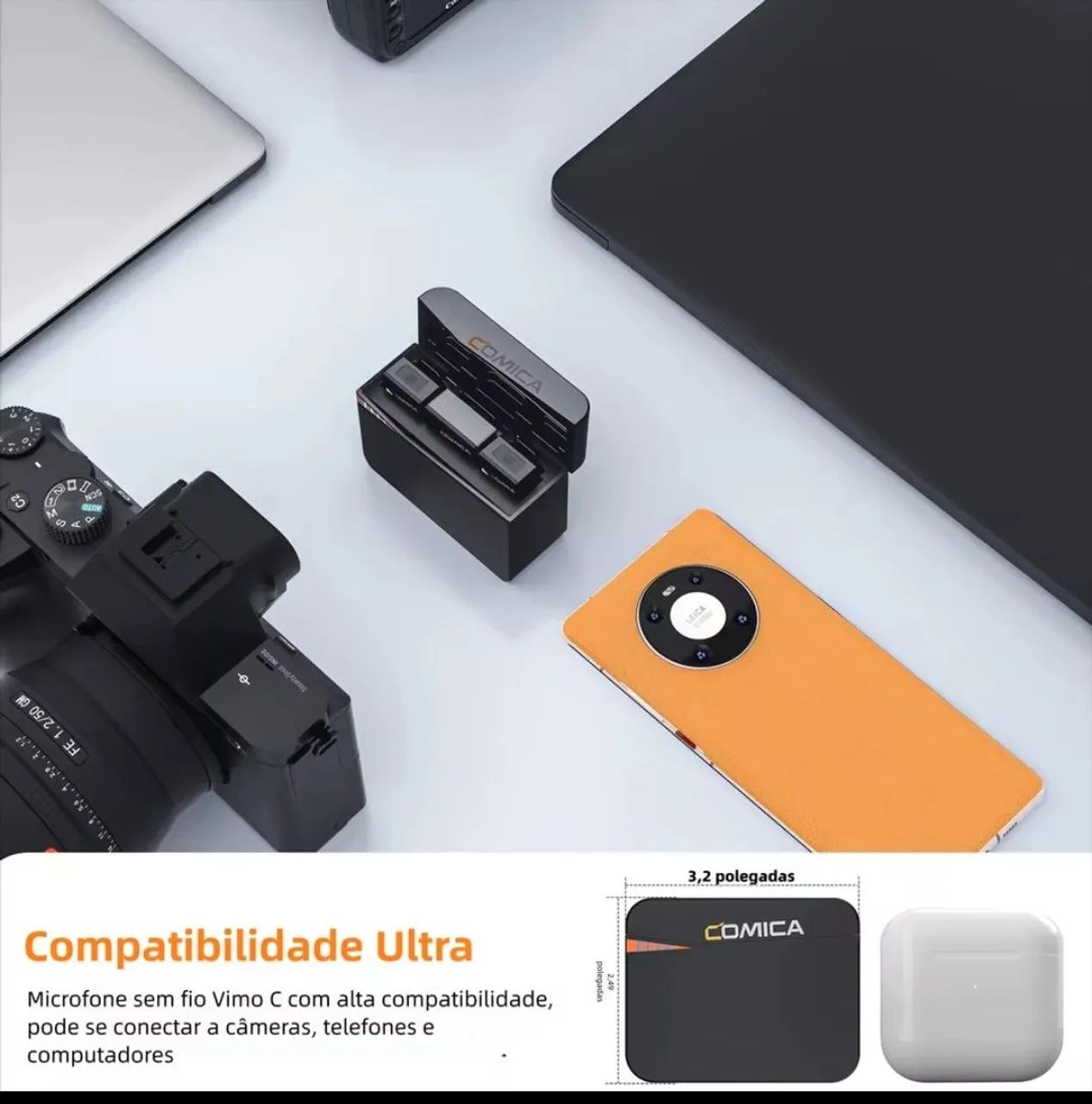 Microfone lapela sem fio Cômica Vimo C kit completo: mics e um receptor  - Foto 2