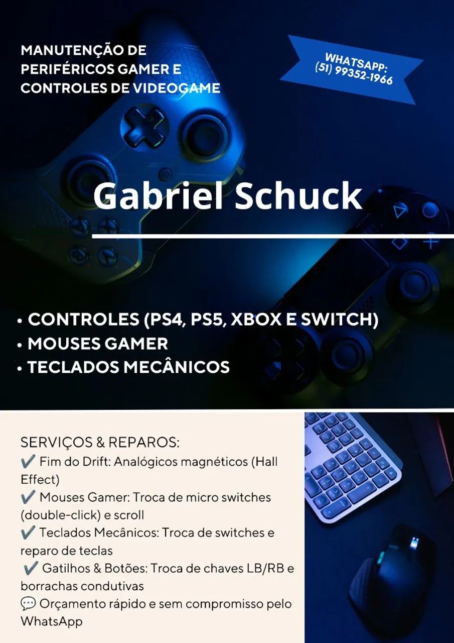 Conserto e Manutenção de Controles, Mouses gamer e Teclados.