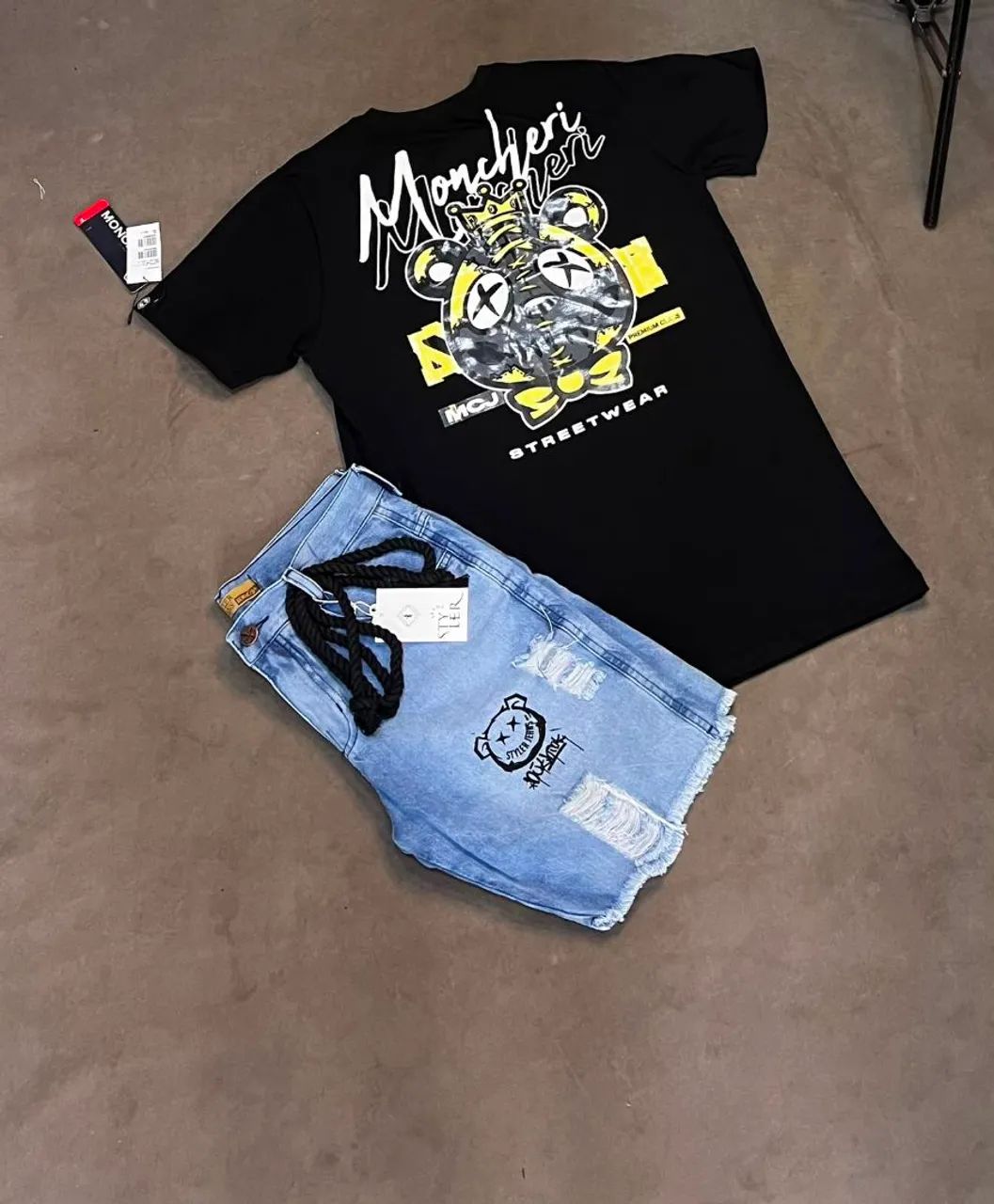 Kits de roupas bermuda jeans camisas de algodão originais 