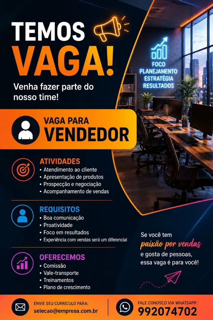 Vaga para Vendedor interno/call-center 